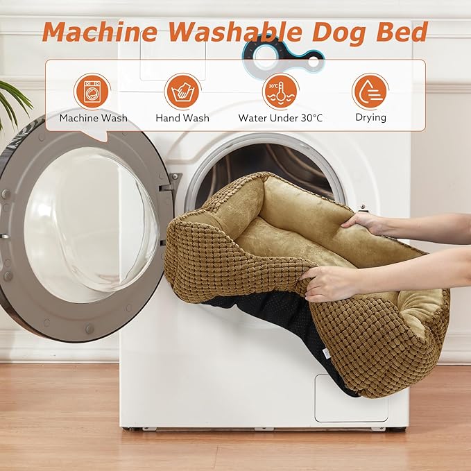 MIXJOY Large Dog Bed for Large Medium Small Dogs, Rectangle Washable Orthopedic Dog Bed, Soft Calming Sleeping Puppy Bed Durable Pet Cuddler with Anti-Slip Bottom L(30"x24"x9")