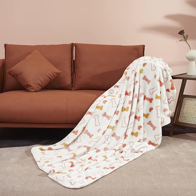 Allisandro Luxurious Dog Blanket, 350 GSM Super Fuzzy Microplush Fleece Pet Blankets for Small Medium Large Dogs and Cats, White Bone, 64 × 40 Inches