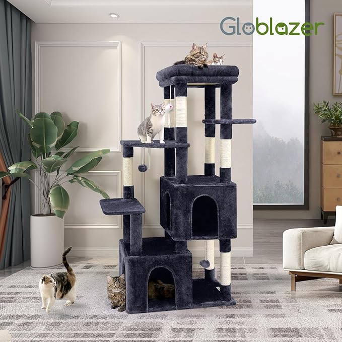 Globlazer Cat Tower for Indoor Cats, Heavy Duty Cat Trees for Large Adult Big Cats Maine Coon Cat Tree Tower with Scratching Post, Extra Large Top Perch, Cat Condos, F61, Dark Grey, 61inch