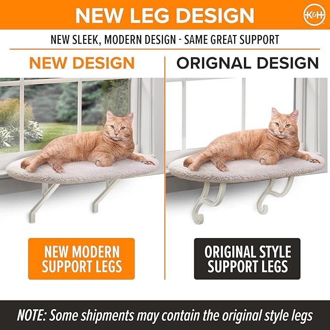 K&H Pet Products Kitty Sill Cat Window Perch for Large Cats, Orthopedic Window Hammock Bed Holds 40LBS, Washable Cover, Kitty Windowsill Bed Seat for Indoors - Cream Fleece, Unheated, 14 X 24in