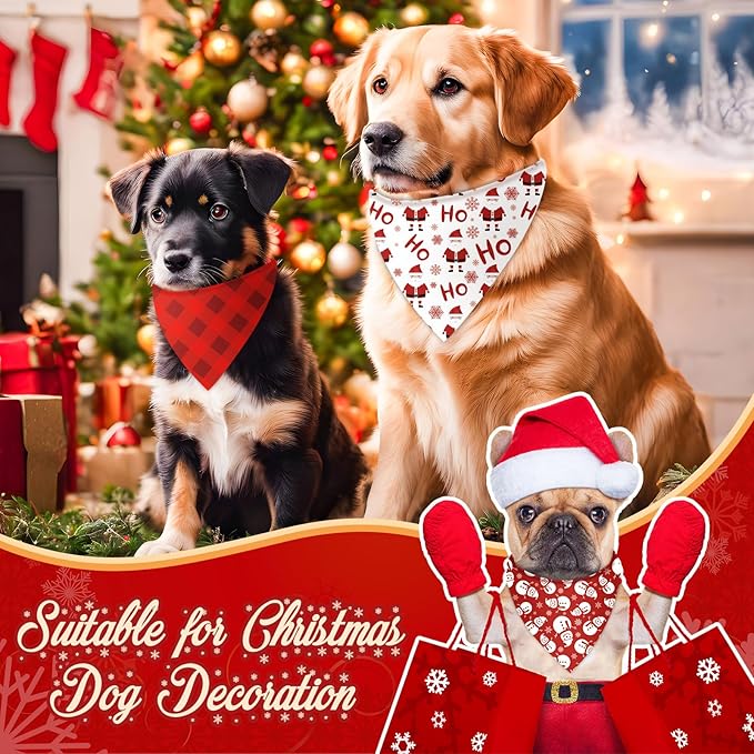 Abbylike 50 Pcs White and Red Dog Bandanas Bulk Polka Dots Stripes Snowflake Bandanas for Dog Triangle Kerchief Bibs Scarf for Pet Party Costume Photo Props Accessories, 25 Styles (25.6 x 17.7 x 17.7)