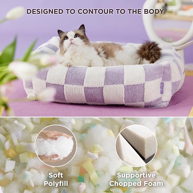 LE SURE Cute Dog Bed for Small Dogs & Cats- Washable Puppy Beds,Cozy Rectangle Orthopedic Pet Sofa with Jacquard Shaggy Plush & Anti Slip Bottom,20x19x6inches
