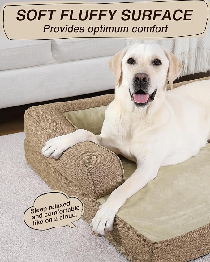 KSIIA Washable Dog Bed XXXL Senior Dog, Orthopedic Warm Soft Pet Sofa Waterproof Pet Couch with Sides, Non-Slip and Egg-Crate Foam Jumbo Beds with Removable Cover, 53x36Inch, Brown