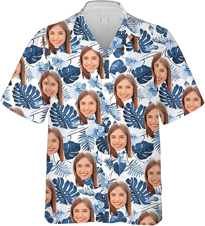 DILYPOD Custom Hawaiian Shirt with Face, Personalized Button Down Hawaiian Shirts for Men, Women, Photo Hawaiians Shirt