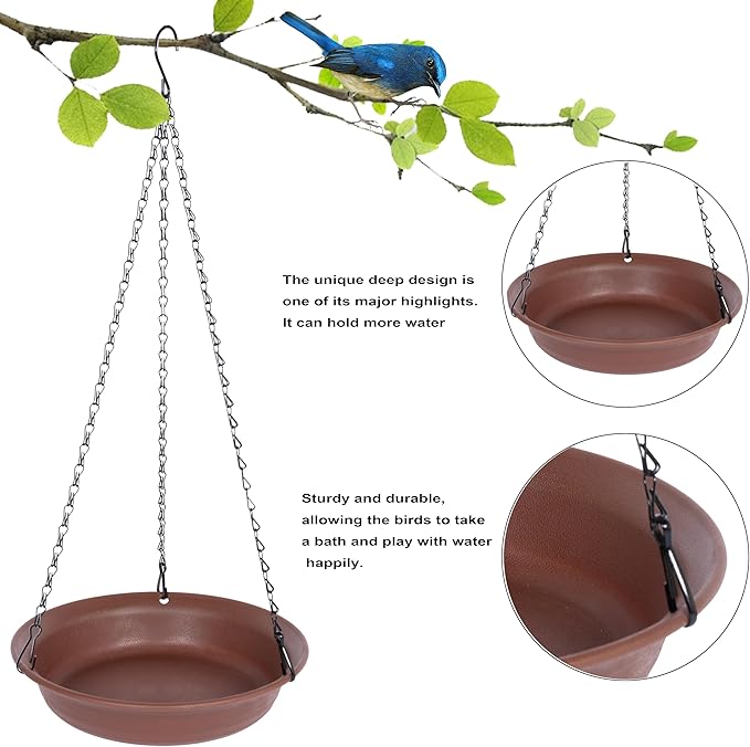 Hanging Bird Bath for Outside, VUWEZ Hanging Birdbath & Bird Feeder for Outdoors, Birds Water Wild Feeders Tray Bowl Accessories for Outdoor, Small Large Birdbaths Bowls for Garden Balcony Decoration
