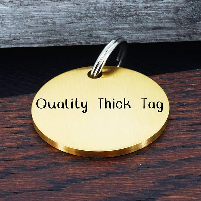 Ultra Joys Cat ID Tag Personalized Pet Tags, Durable Stainless Steel Small Pet Mini Dog Cat Tag Lightweight -Round Tag in Gold