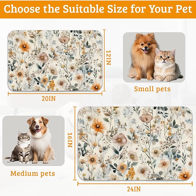 Vintage Flowers Dog Cat Food Mat,Herbs Absorbent Waterproof Placemat for Food and Water Non Slip Rubber Backing Durable Feeding Pad for Clean Floors 12" x 20"