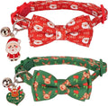 ADOGGYGO Christmas Cat Collar with Removable Bow Bell, 2 Pack Red Green Santa Reindeer Christmas Collars for Cat Kitten