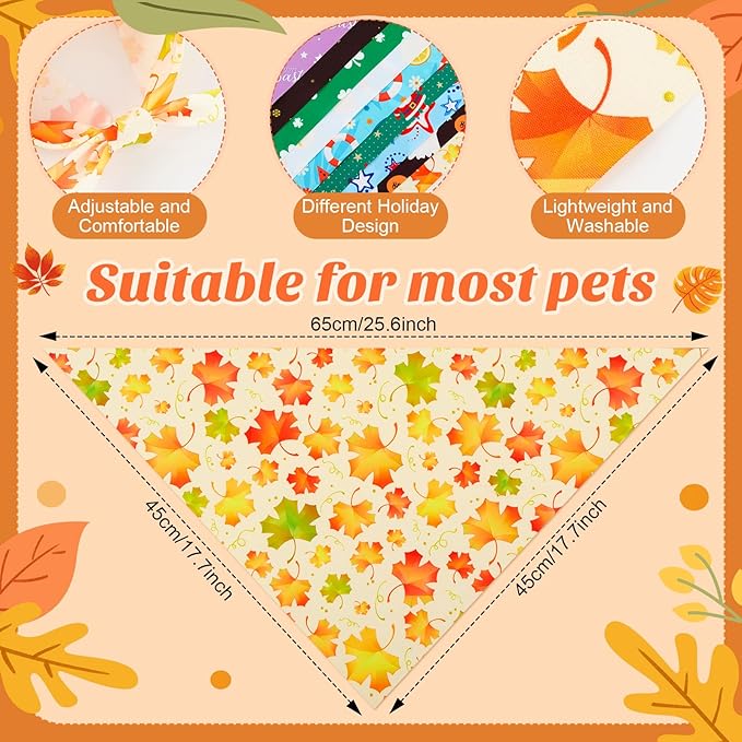 Weewooday 50 Pcs Holiday Dog Bandanas Bulk for Valentine's & St. Patrick's Day, Easter Happy Birthday Summer Soft Bibs Adjustable Triangle Bandana for Small Medium Large (25.6 x 17.7 x 17.7 Inch)