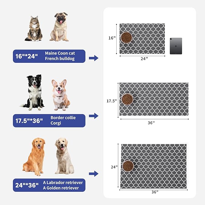 Cooyes Large Dog Food Mat 17.5"×36", Ultra-Absorbent Dog Bowl Mat for Food and Water, Pet Feeding Mat with Non-Slip Rubber Back, Cat Placemats with Water-Locking Bottom That Protects Floors