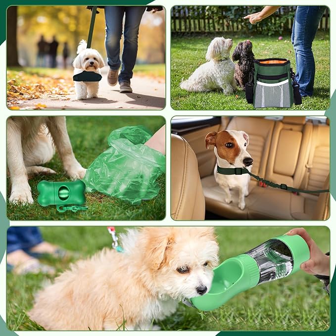 Abbylike 50 Pcs Puppy Supplies Starter Kit for Small Dogs Puppy Essentials Includes Leash, Bowls, Teeth Brushes, Water Bottle, and More Accessories for Dogs Pet Day Welcome Gift(Green)