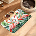 Pink Flamingo Dog Food Mat,Plam Leaves Absorbent Pet Feeding Mat for Food and Water Bowl,Quick Dry Dog Placemat Non Slip Rubber Backing Waterproof Pet Supplies 12" x 20"