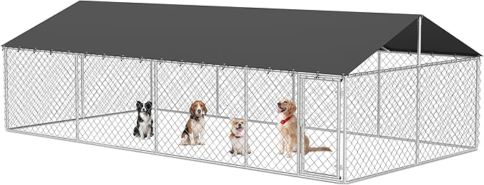 Petonly Outdoor Dog Enclosure Heavy Duty Dog Kennel House Mesh Dog Big Cage Pet Kennel Steel Fence with Secure Lock(236”x 118”)
