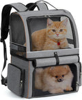 Lekebobor Double Cat Backpack Carrier for 2 Cats, Double-Compartment Pet Carrier Backpack for Two Small Cat or One Medium Cat, Cats Carrier Backpack Dog Carrier Backpack Fits Up to 24 Lbs,Grey