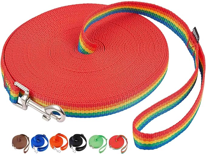 AmaGood Dog/Puppy Obedience Recall Training Agility Lead-15 ft 20 ft 30 ft 50 ft Long Leash-for Dog Training,Recall,Play,Safety,Camping (20feet, Rainbow)