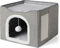 Amazon Basics Cat House 1 Story, Foldable Cat Condo with Sisal Scratch Pad, Grey