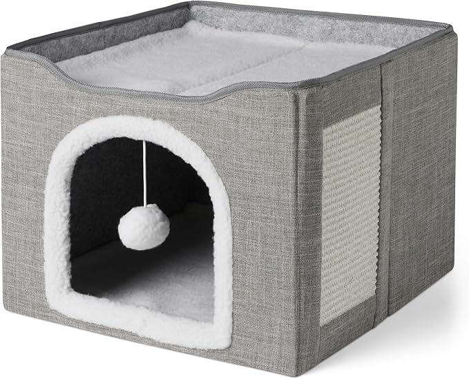 Amazon Basics Cat House 1 Story, Foldable Cat Condo with Sisal Scratch Pad, Grey