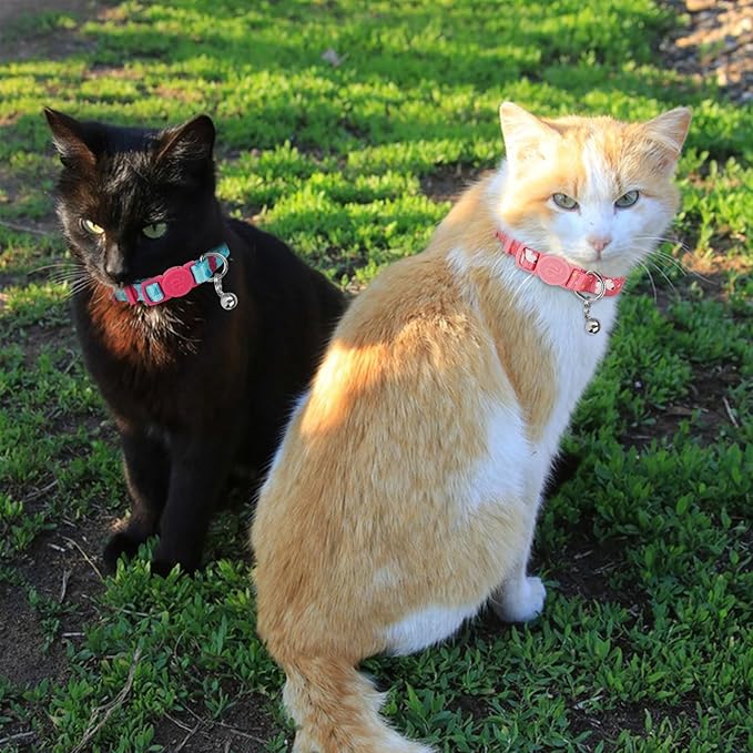 azuza 4 Pack Breakaway Cat Collar with Bell, Quick Release Safe Buckle Adjustable Cat Collars, Floral Print Rose/Ginkgo/Sunflower/Butterfly