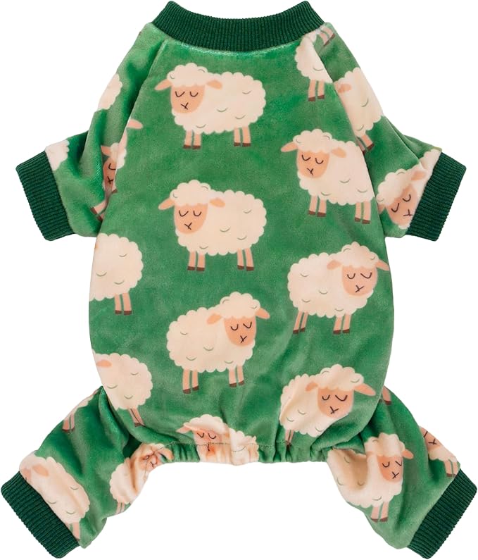 Fitwarm Funny Sheep Dog Pajamas, Warm Winter Dog Clothes for Small Dogs Boy Girl, Cozy Pet Onesie with Feet, Green, White, XS