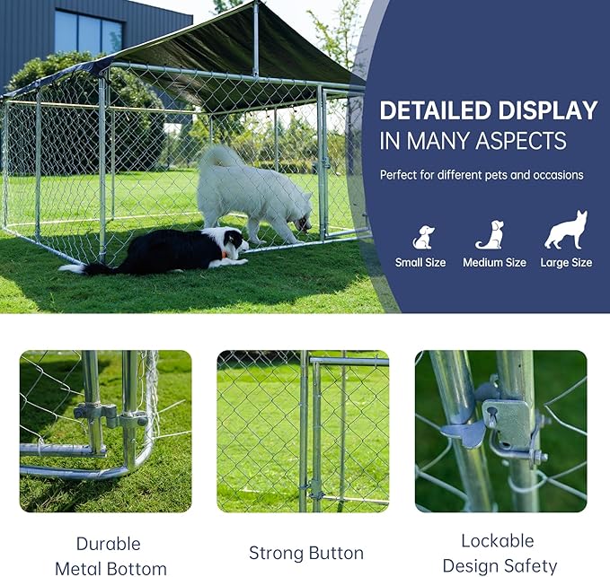 Petonly Outdoor Dog Enclosure Heavy Duty Dog Kennel House Mesh Dog Big Cage Pet Kennel Steel Fence with Secure Lock (78”x 78”)