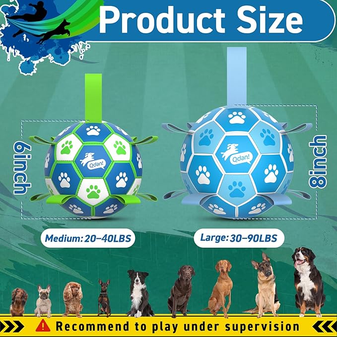 QDAN Dog Toy Balls, Dog Soccer Ball with Straps, Outdoor Dog Toys, Pet Training Soccer for Medium Large (6 Inch)