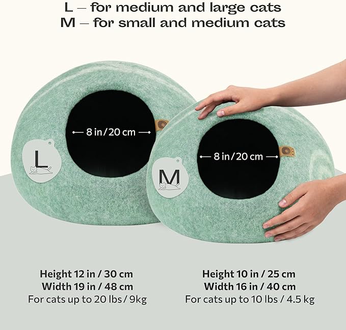 MEOWFIA Cat Cave – Premium Felt Cat Bed for Indoor Cats, Handmade Merino Wool (Pistachio, Large)