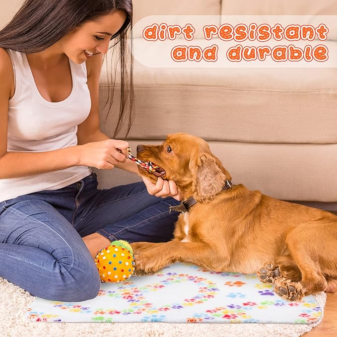 Tatuo 12 Pieces Puppy Blanket for Litter Dog Bulk Summer Throw Blanket Puppy Fleece Blanket with Paw Print Soft Sleep Mat Washable Pet Pad for Kitten Puppy Small Animals(Assorted Style)