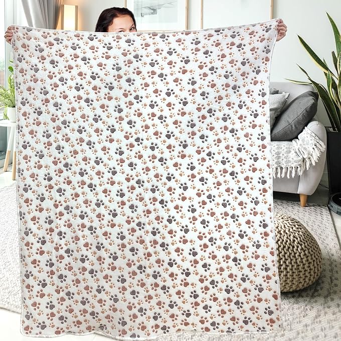 Dog Blankets for Large Dogs, 3 Pcs Dog Blanket Washable, Soft Fluffy Flannel Pet Blanket Mat Cover for Bed Couch, Cute Print Puppy Blanket 60" x 50"