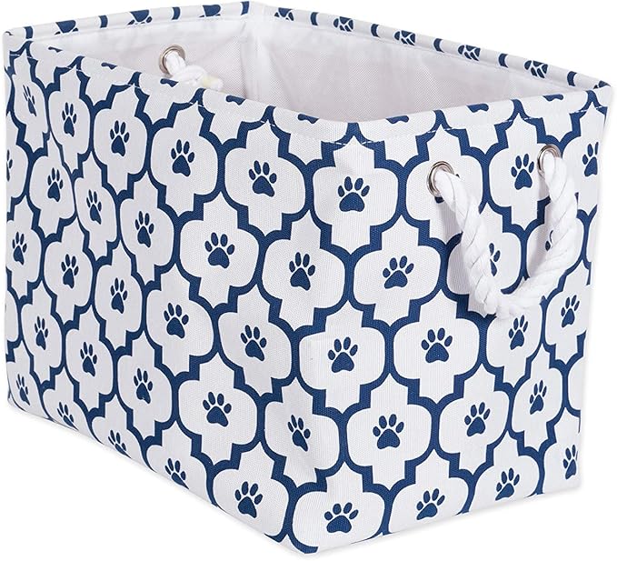 Bone Dry Pet Storage Collection Lattice Paw Print, Small Rectangle, White/Navy