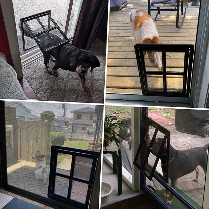 NAMSAN Dog Screen Door, Passage Size 12 x 16 inches, Dog Door for Screen Door, Large Pet Door for Sliding Door, Magnetic Automatic Closing, Self-Assembly, Lockable, Black