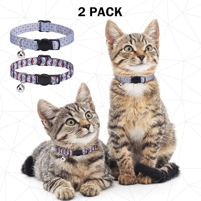 Breakaway Cat Collar with Bell & Cute Pendant, 2 Pack Kitten Collars with Safety Buckle for Girl Boy Male Female Cats, Puppies and Small Pet, Adjustable 8-12 Inch