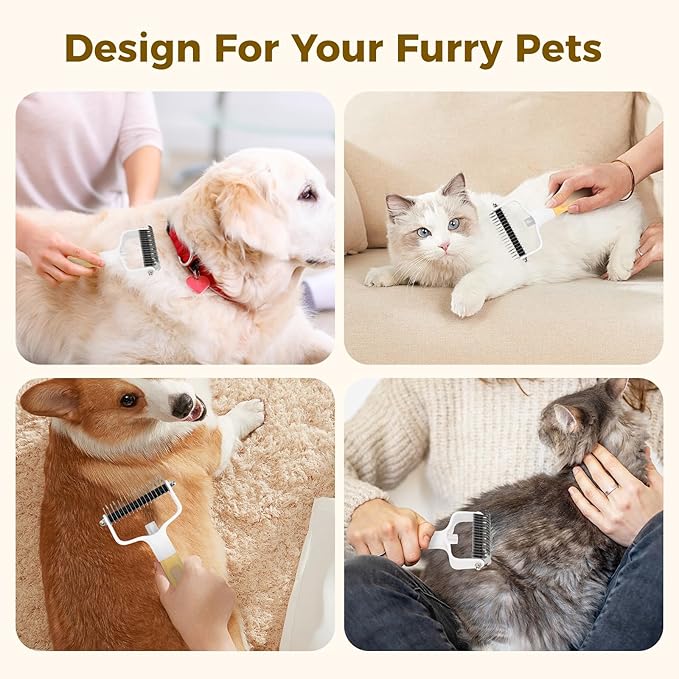 Undercoat Rake for Dogs & Cats, Double-Sided Deshedding Dematting Tool with Spray Bottle, Extra-Wide Dog Brush for Shedding, Reduce Flying Hair, Effectively Remove Tangles, Knots and Mats