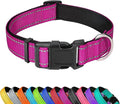 Reflective Dog Collar, Adjustable Soft Neoprene Padded Nylon Pet Collars with Buckle for Small Dogs, Rose Red,S