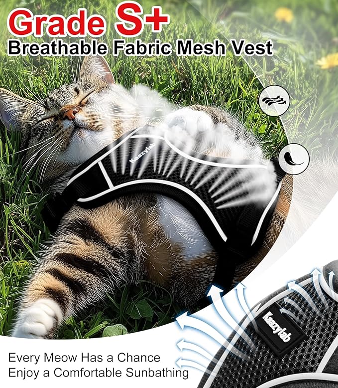 Cat Harness and Leash for Walking Escape Proof Soft Adjustable Cat Leash Breathable Comfortable Vest Easy to Wear Kitten Harness for Outdoor Travel Black XS
