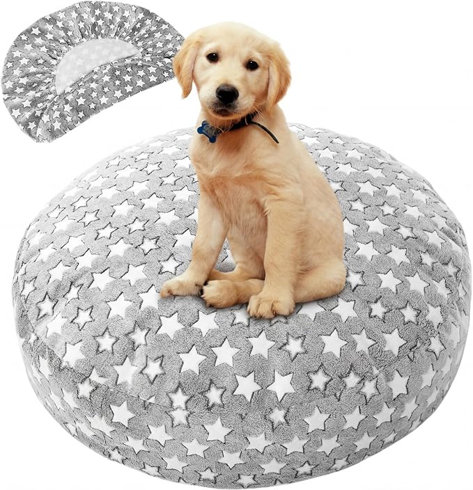 Youyole Medium Washable Round Dog Bed Cover Replacement Waterproof 30 x 30 x 10 in Round Donut Bed Cover for Dog Soft Gray Pet Beds Protector Sheet with Lovely Star Print for Donut Beds & Pet Couch