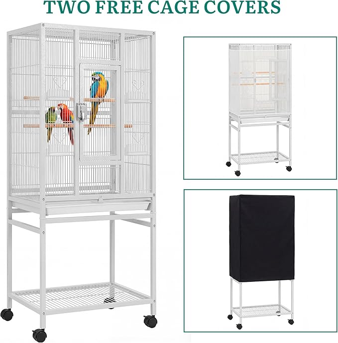 YITAHOME 53.9 inches Metal Bird Cage for Parakeets: Large Parrot Cages with Seed Catcher & Birdcage Cover with Rolling Stand & Brakes for Lovebirds Cockatiels Pigeon Finches