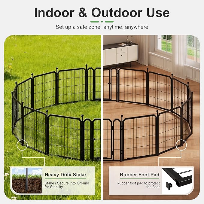 Dog Playpen for Indoor & Outdoor, 24 inch 8 Panels Metal Puppy Playpen for Puppies/Small Dogs, Portable Pet Fence for Yard, Camping, Travelling, Black