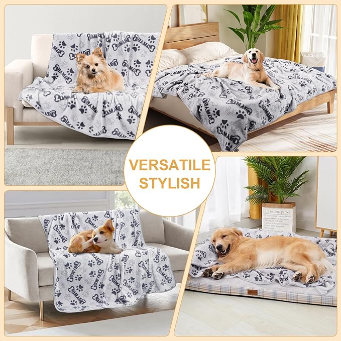 Soft Dog Blankets for Large Dogs & Cat Flannel Blanket Washable, 1 Pack 3 Premium Pet Mat Throw Cover for Kennel Crate Bed, Cute Paw Pattern,Gifts Puppy Essentials,41x31 inch,Grey