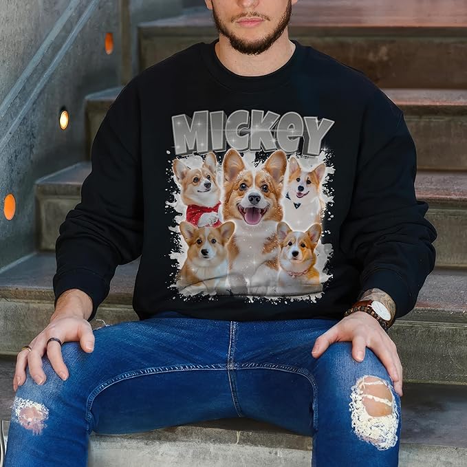 JIX & JOKY Custom Your Own Bootleg Rap Shirts with Dog Faces Custom Pet Shirt for Men Graphic Tshirt Gift Idea for Pet Lovers