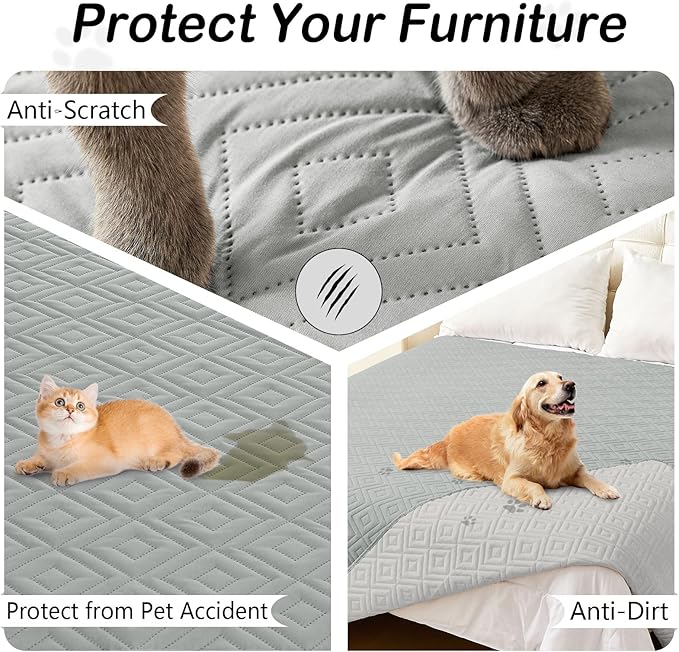 hyha Waterproof Dog Blanket, Soft Pet Bed Blankets, Waterproof Sofa Couch Cover for Dogs Washable, Reversible Pet Couch Covers for Sofa Furniture (40x50 Inch, Grey/Light Grey)