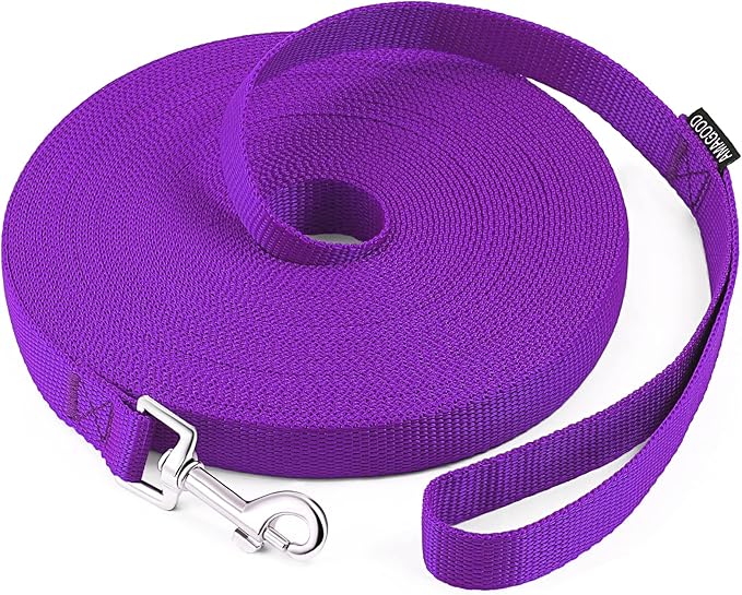 AmaGood Dog/Puppy Obedience Recall Training Long Dog Leash- 20 feet 30 feet 50 feet 15 feet Long Leash for Dogs Training,Recall,Play,Safety,Camping (Purple, 50 Foot (Pack of 1))