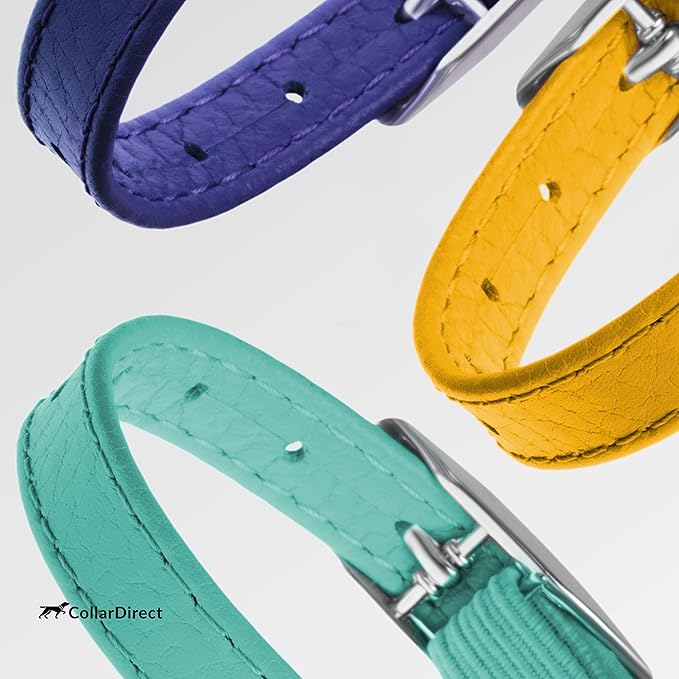 CollarDirect Leather Cat Collar, Cat Safety Collar with Elastic Strap, Kitten Collar with Bell Black Blue Red Orange Lime Green (8-11 Inch, Yellow)