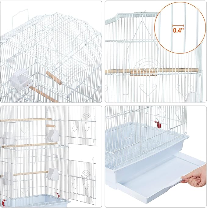 Yaheetech 41'' Open Top Medium Size Quaker Parrot Bird Cage Cockatiel Indian Ring Neck Sun Parakeet Green Cheek Conures Lovebird Budgie Canary Finch Parrotlet Bird Cage, White