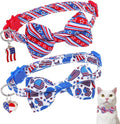 American Flag Cat Collar with Bell Bow Tie Star Breakaway for 4th of July Independence Day, Adjustable Safety Kitten Collars with Removable Bowtie & Charm for Boys Girls Male Female Cats