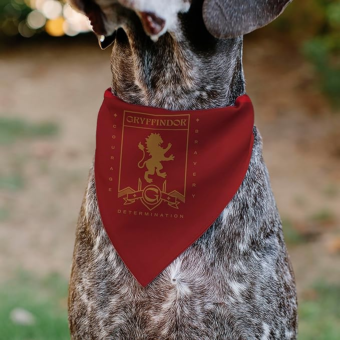 Harry Potter Pet Bandana Harry Potter Gryffindor Traits Banner and Icons Reds Yellow Slip On Collar Bandana Only