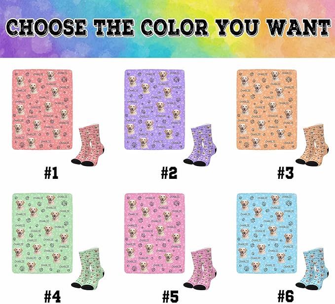 Personalized Paw Print Dog Blanket with Pet Name Face-Custom Puppy Blankets with Picture for Dogs-Customized Dog Memorial Throw Fleece Blanket-Loss of Pets Supplies Sympathy Gift for Bed Sofa Travel