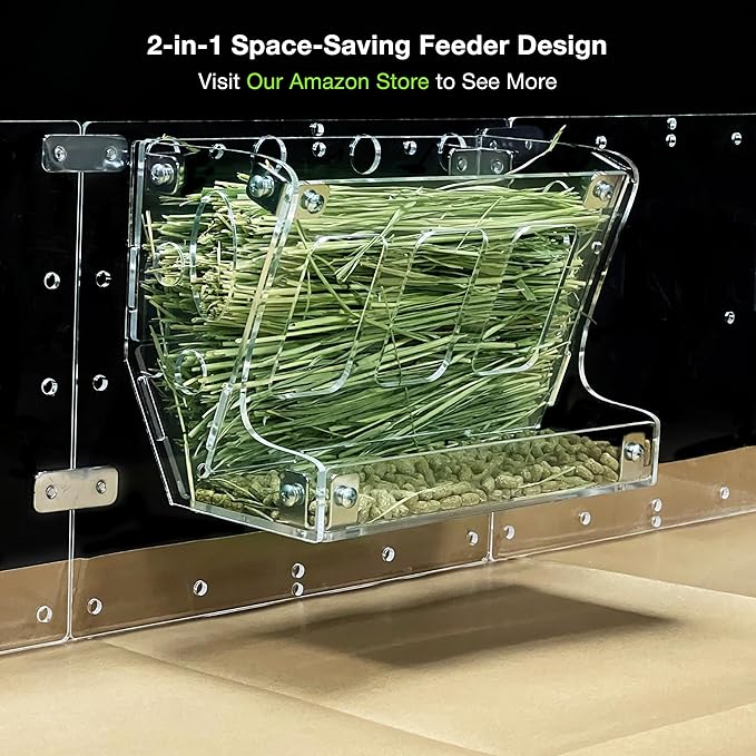 GuineaLoft™ 2-in-1 Hay & Food Feeder for Guinea Pigs, Rabbits & Small Pets – No-Waste Hay Rack with Dual-Compartment Bowl, Easy Cage Mount, Space-Saving Design