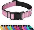 Reflective Dog Collar, Adjustable Soft Neoprene Padded Nylon Pet Collars with Buckle for Large Dogs, Light Pink,L