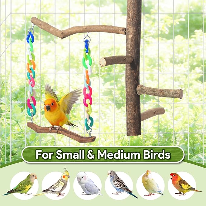 Bird Toys, Bird Swing Toys with Perch Stand, Cage Accessories for Budgies, Parakeets, Cockatiels & Other Small Birds