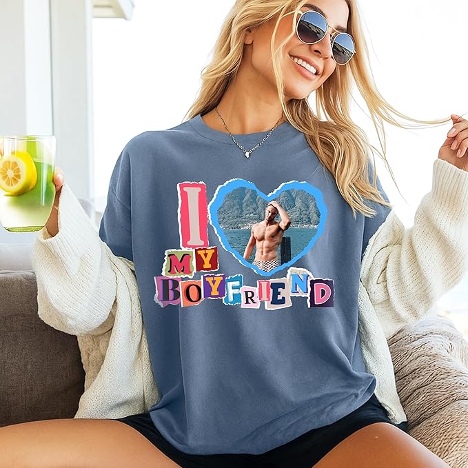 H-DEWALL Custom T Shirts Mineral Wash Tshirt Bootleg Rap Tee Customized Gifts for Boyfriend Birthday Shirts Tops for Women